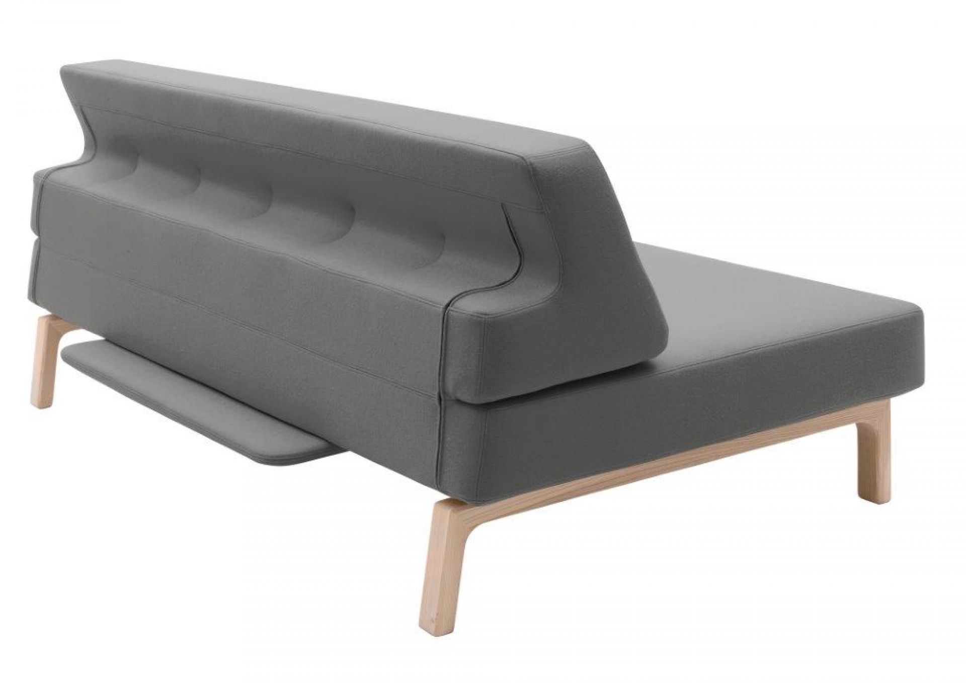 Graues Lazy Schlafsofa mit Holzfüßen. Modernes Softline Sofa für Wohnzimmer und Gästezimmer.